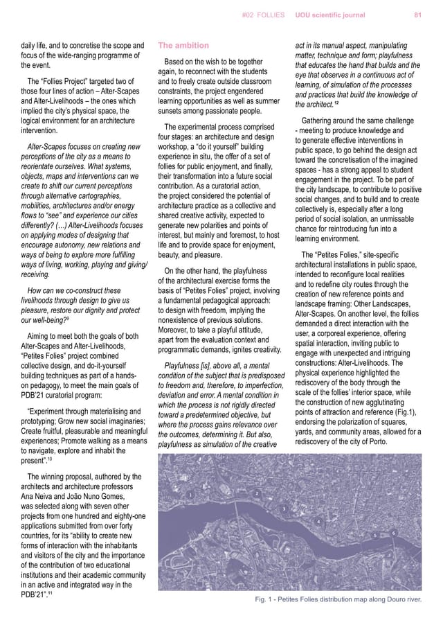 Article page with a map of the six follies distributed along the Douro river.