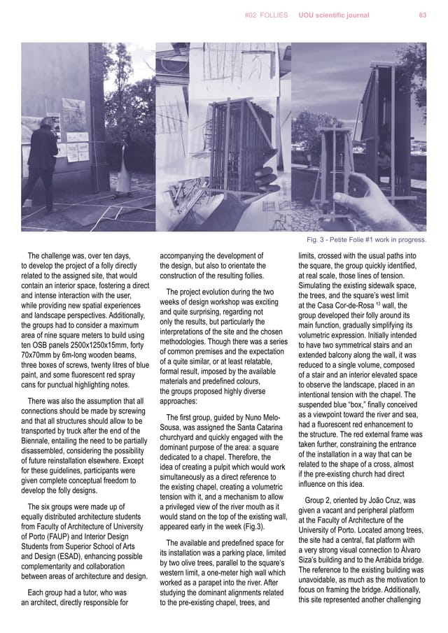 Article page with photographs of folly no. 1 work in progress.