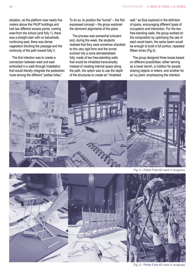 Article page with workshop photographs of follies no. 2 and no. 3 in progress.