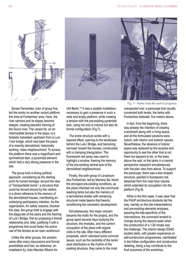 Article page with sketches and a model of the periscope tower, folly no. 6.
