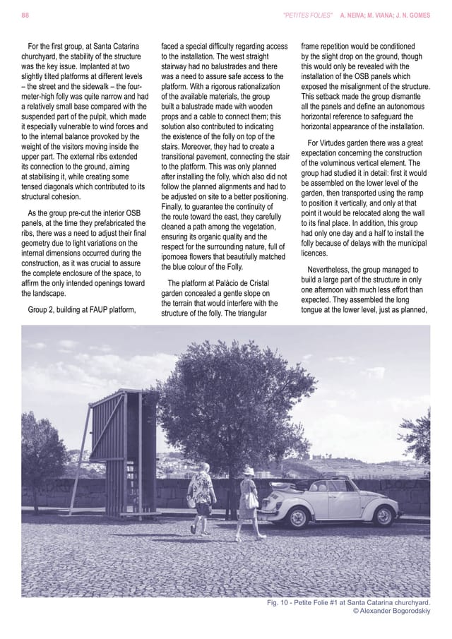 Article page with a photograph of folly no. 1, a tall frame at the Santa Catarina churchyard.