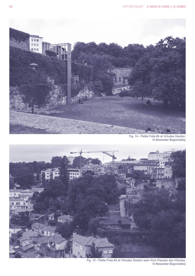 Article page with photographs of folly no. 4 in Virtudes Garden and its view over the city.