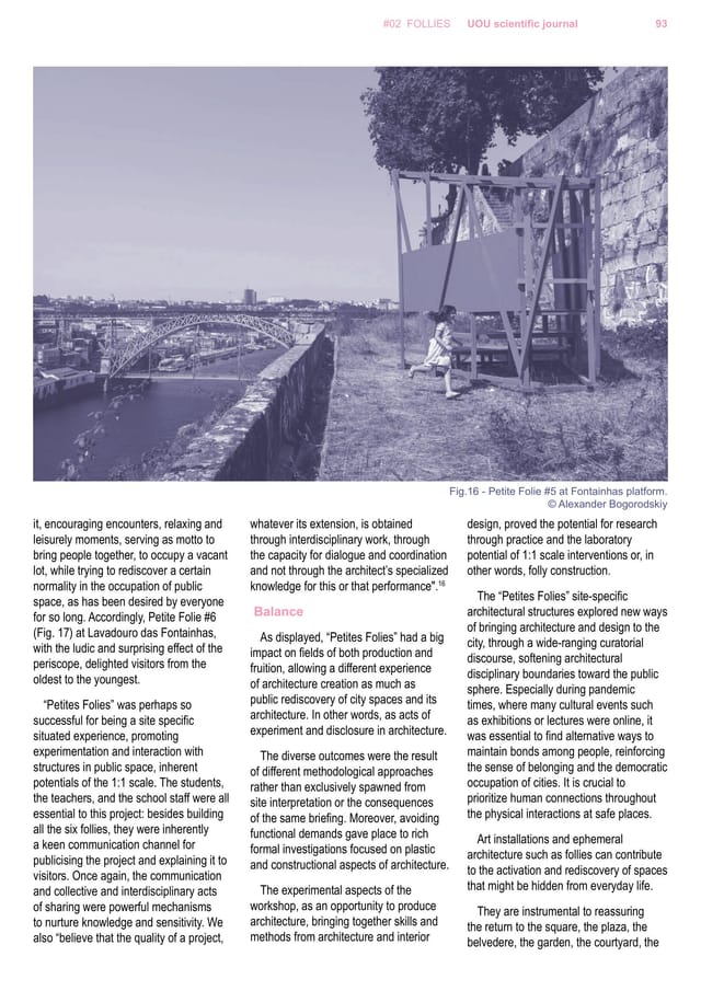Article page with a photograph of folly no. 5 on the Fontainhas platform above the river.