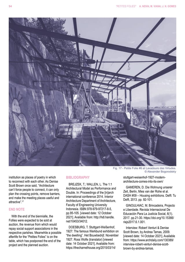 Article page with a photograph of the steel-frame folly no. 6 at Lavadouro das Virtudes.