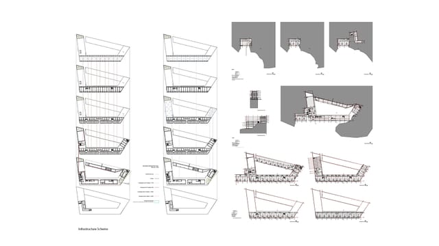 Infrastructure scheme diagrams showing building systems floor by floor.