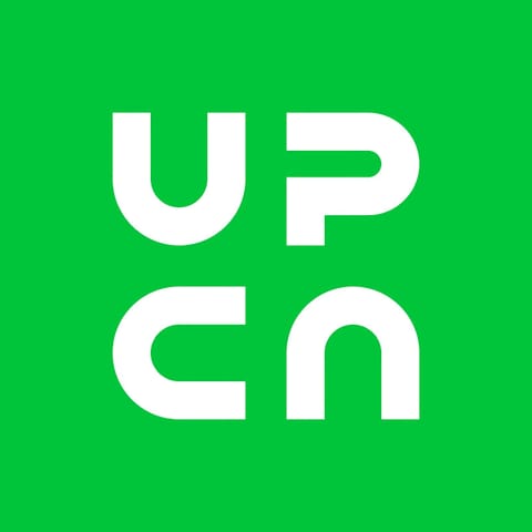 White UPCA logo on a green background for Universidade Politécnica do Cávado e do Ave.